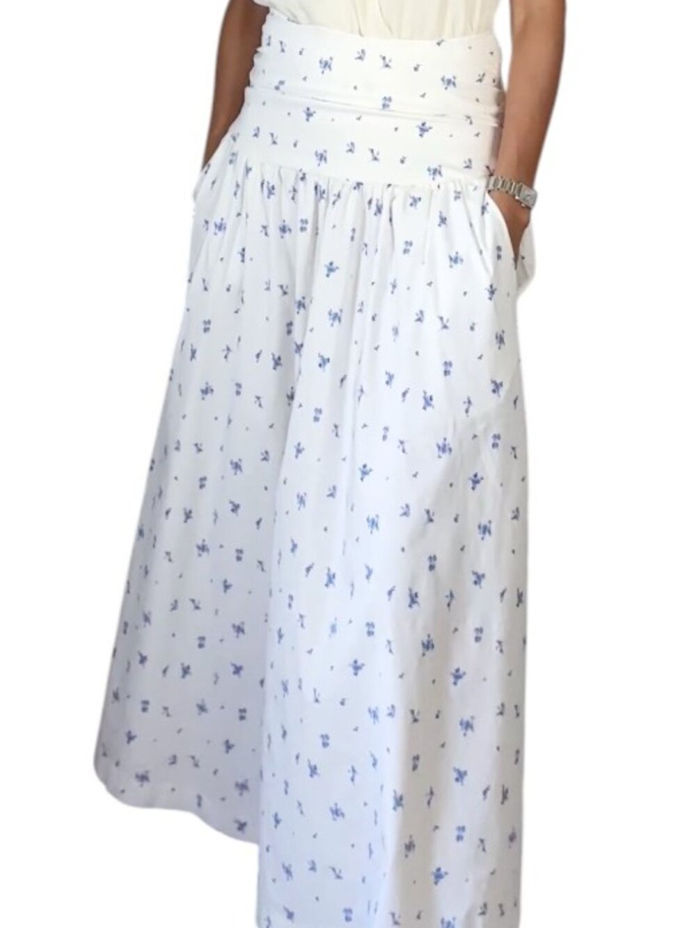 WeWoreWhat White Blue Floral Print Skirt Linen Blend Stretch Size XSA skirt from